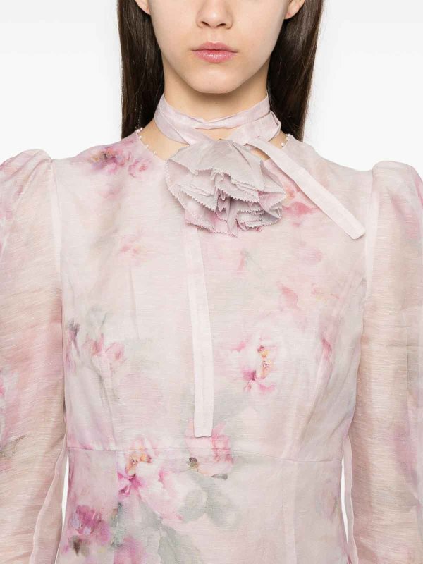 ZIMMERMANN: knee length dresses online - Light Pink Floral Print Midi Dress