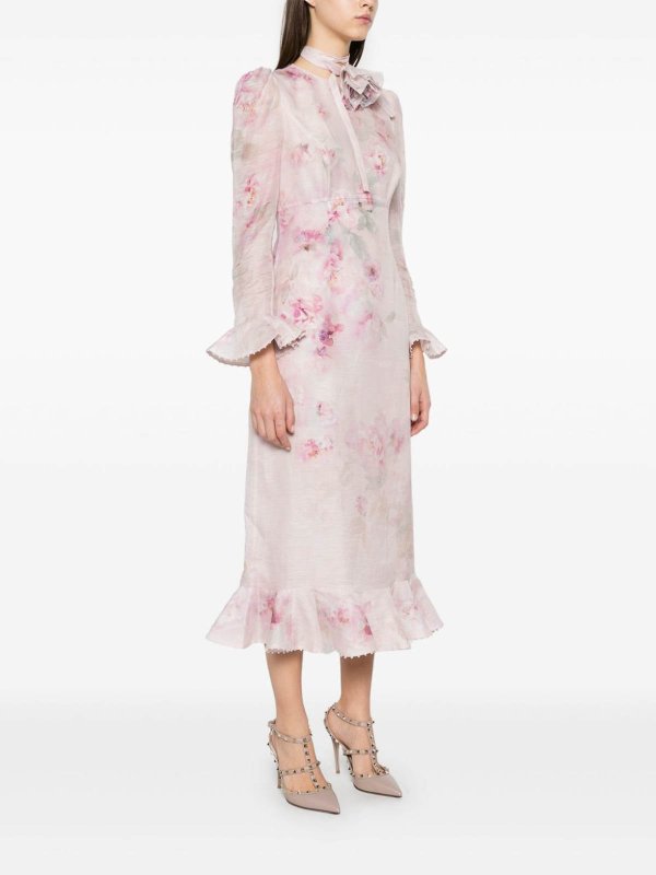 The Best Shops ZIMMERMANN: knee length dresses - Light Pink Floral Print Midi Dress