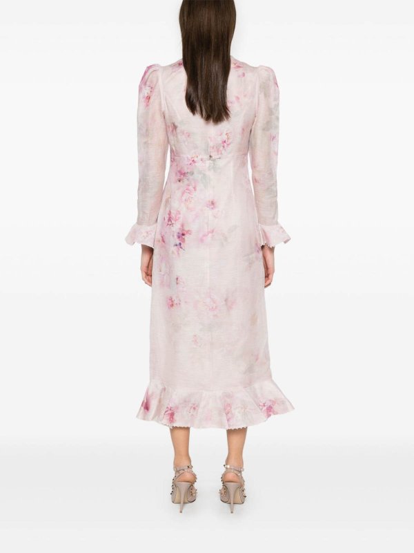 Light Pink Floral Print Midi Dress shop online: ZIMMERMANN