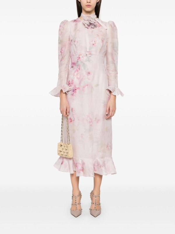 ZIMMERMANN buy online Light Pink Floral Print Midi Dress