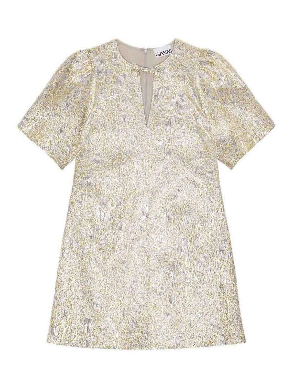 GANNI: Tシャツ - ストレートジーンズ - 銀