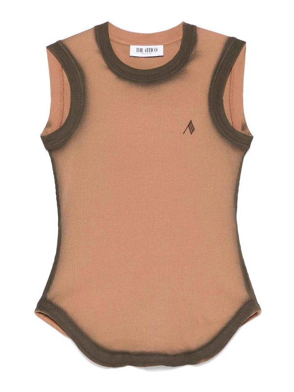 The Attico: t-shirts - Beige Ribbed Cotton T-Shirt