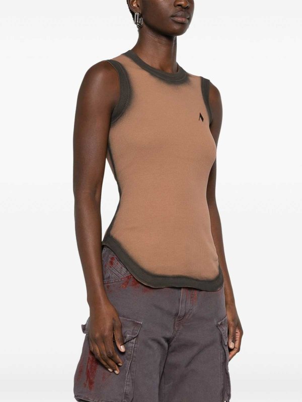 The Best Shops The Attico: t-shirts - Beige Ribbed Cotton T-Shirt