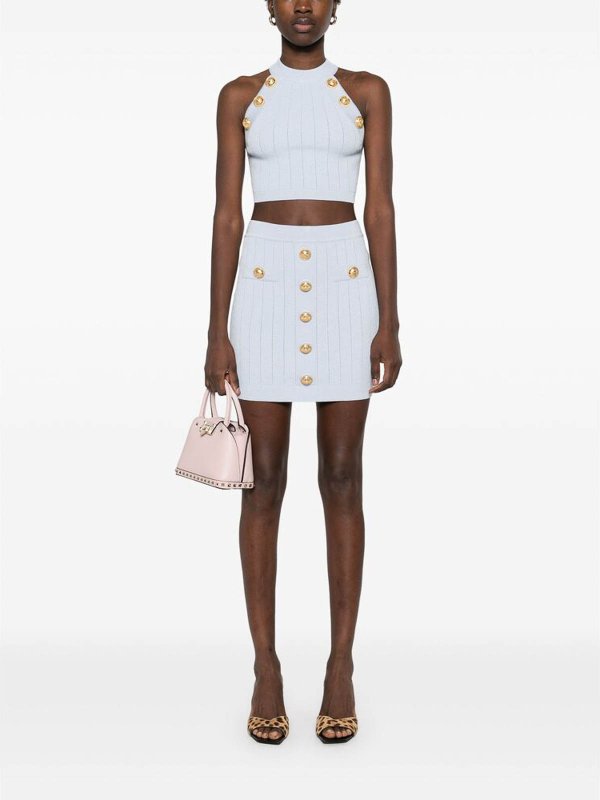 膝丈/ミディスカート - ブルー shop online: Balmain