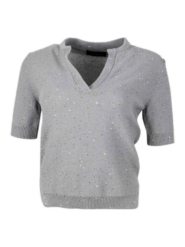 LORENA ANTONIAZZI: Suéteres con cuello pico - Suéter Cuello Redondo - Gris