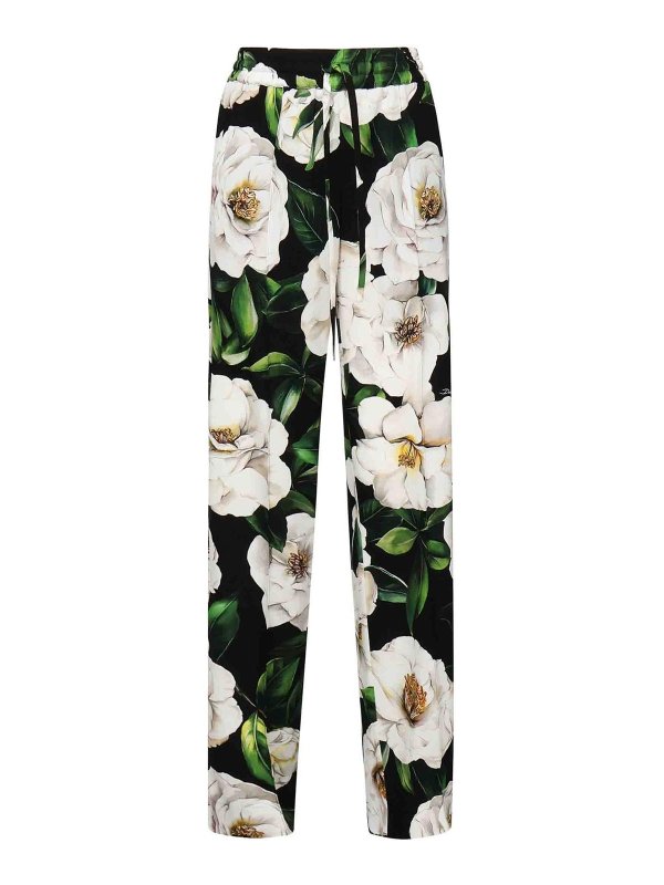 DOLCE & GABBANA: casual trousers - Gardenia Print Stretch Silk Pants