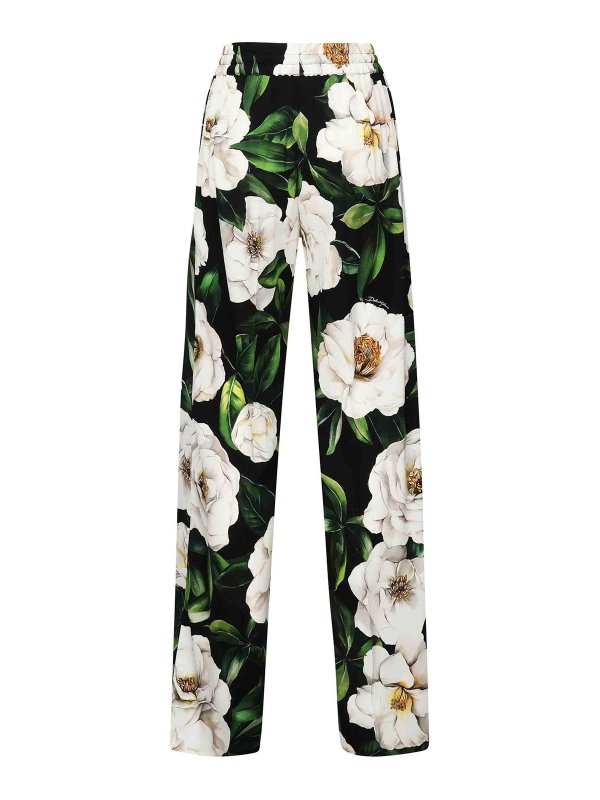 DOLCE & GABBANA: casual trousers online - Gardenia Print Stretch Silk Pants