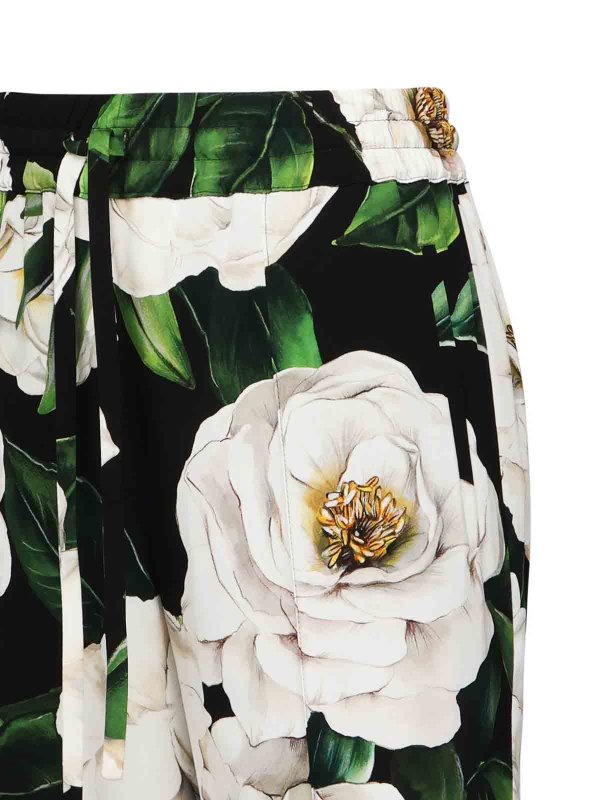 The Best Shops DOLCE & GABBANA: casual trousers - Gardenia Print Stretch Silk Pants