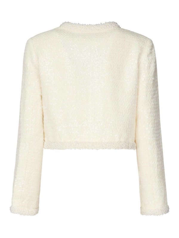 Self Portrait: casual jackets online - Cream Boucl Jacket With Pearl Trim