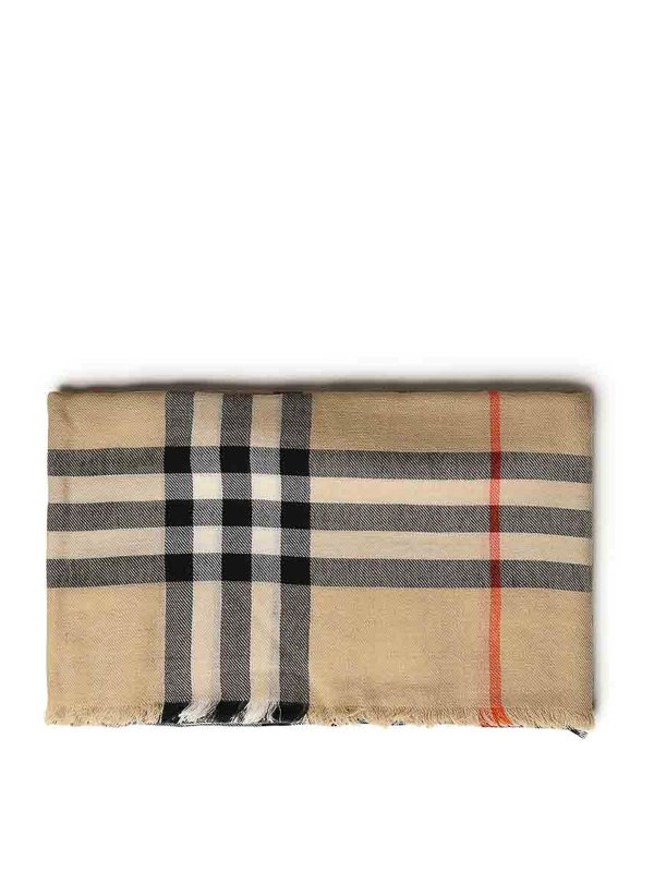 BURBERRY: scarves - Check Pattern Wool Scarf