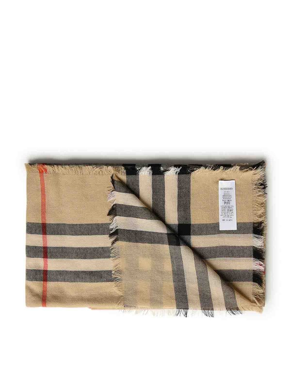 BURBERRY: scarves online - Check Pattern Wool Scarf