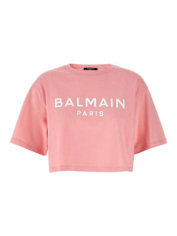 Balmain: t-shirts - Logo Crop T-Shirt