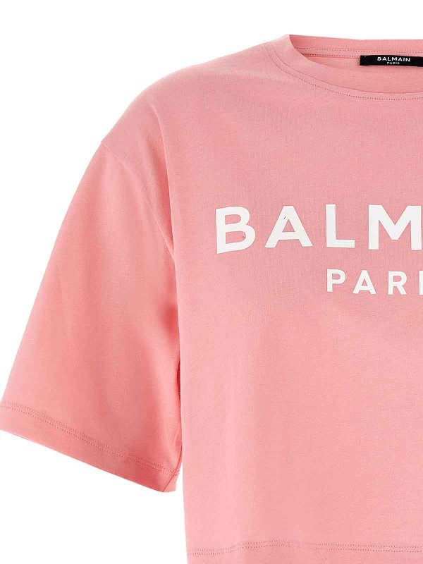 The Best Shops Balmain: t-shirts - Logo Crop T-Shirt