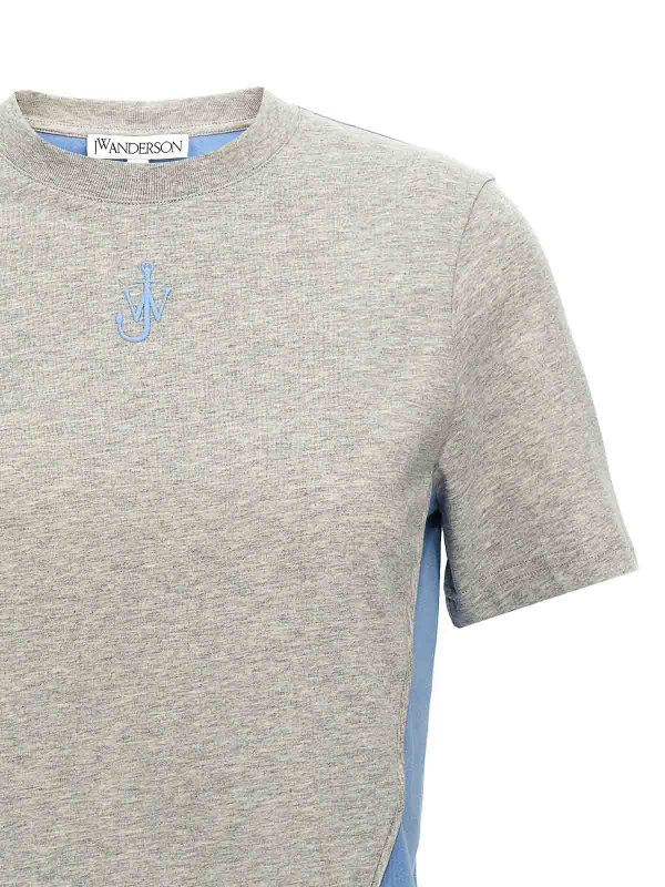 The Best Shops J.W. ANDERSON: t-shirts - Anchor Embroidery Pannelled Cropped T-Shirt