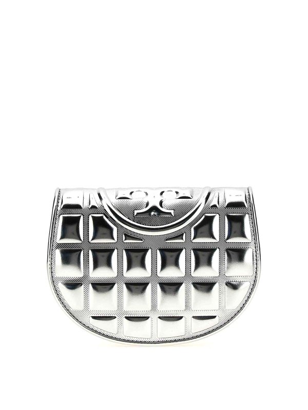 TORY BURCH: wallets & purses - Fleming Metallic Square Quilt Wallet On Chain