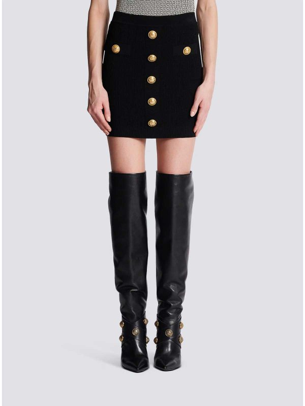 Balmain: mini skirts online - Buttoned Knit Short Skirt
