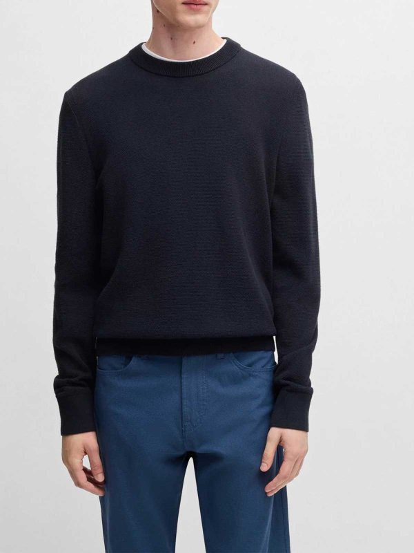 Hugo Boss: Suéteres con cuello pico online - Suéter Cuello Redondo - Azul Oscuro
