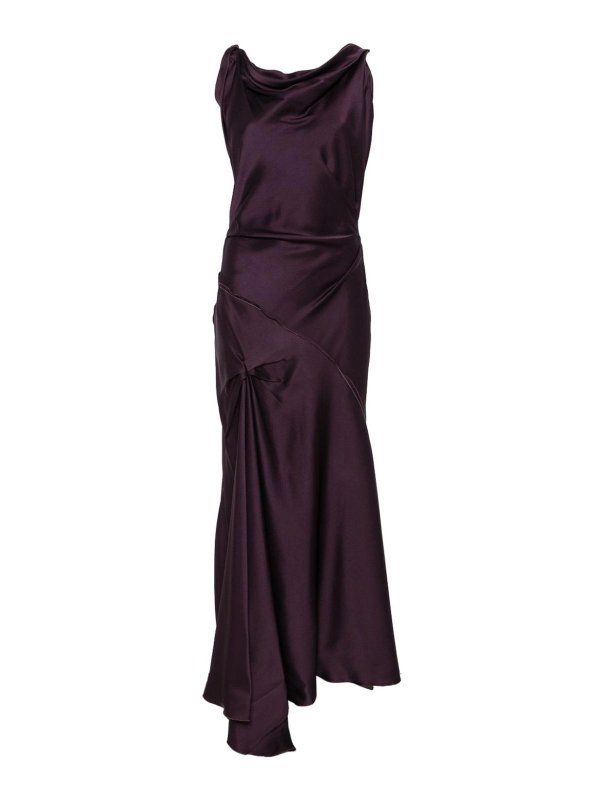 VICTORIA BECKHAM: knee length dresses - Asymmetric Draped Midi Dress In Fig