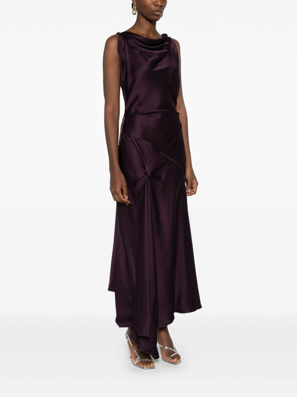 VICTORIA BECKHAM: knee length dresses online - Asymmetric Draped Midi Dress In Fig
