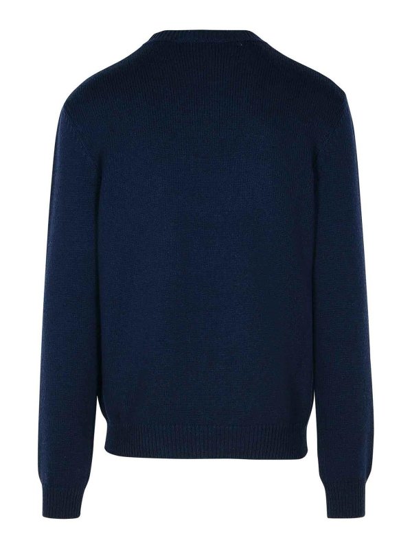 Balmain: crew necks online - Blue Merino Wool Blend Sweater