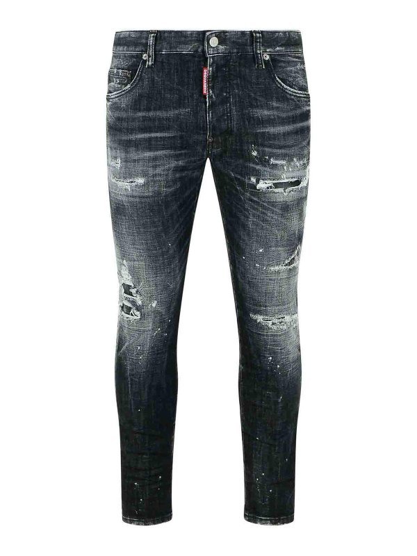 DSQUARED2: bootcut jeans - Skater Bleached Black Cotton Jeans