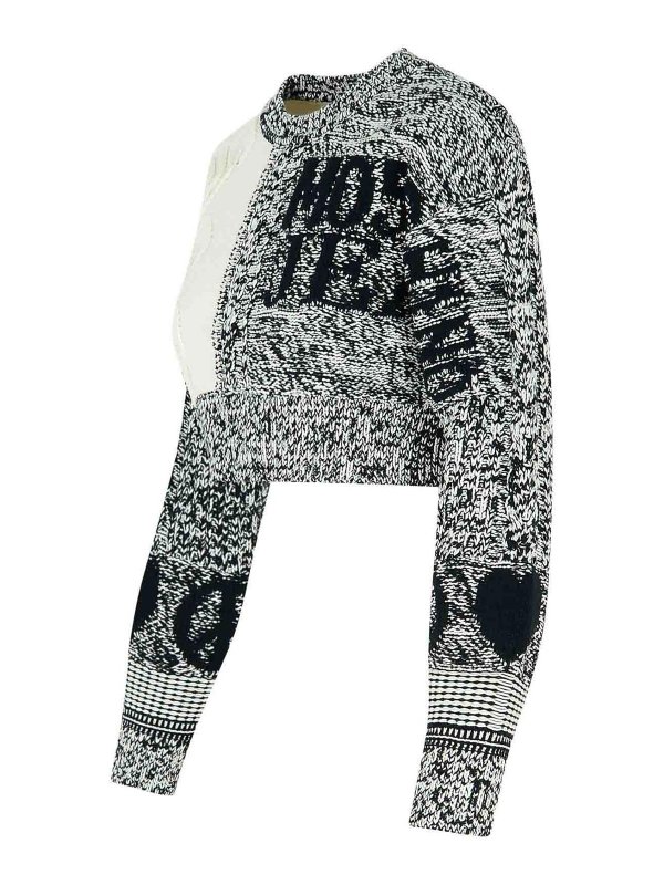 The Best Shops MOSCHINO JEANS: crew necks - Patch White Cotton Blend Sweater