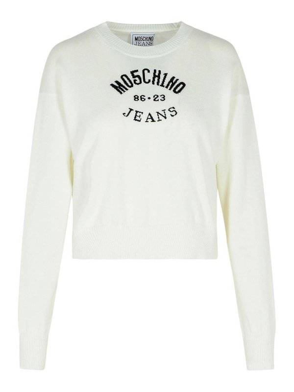 MOSCHINO JEANS: crew necks - White Cotton Sweater