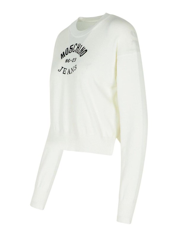 The Best Shops MOSCHINO JEANS: crew necks - White Cotton Sweater