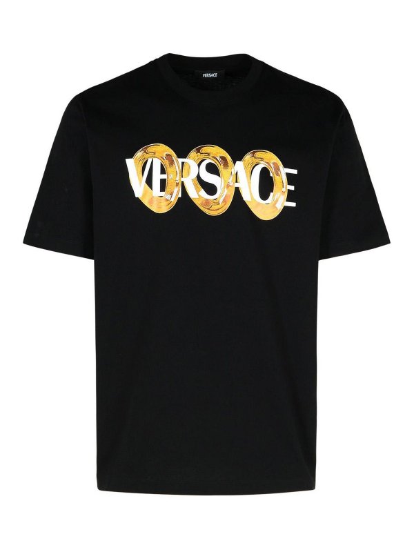 VERSACE: t-shirts - Black Cotton T-Shirt