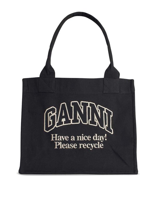 GANNI: shopper - Shopping facile in tela marrone