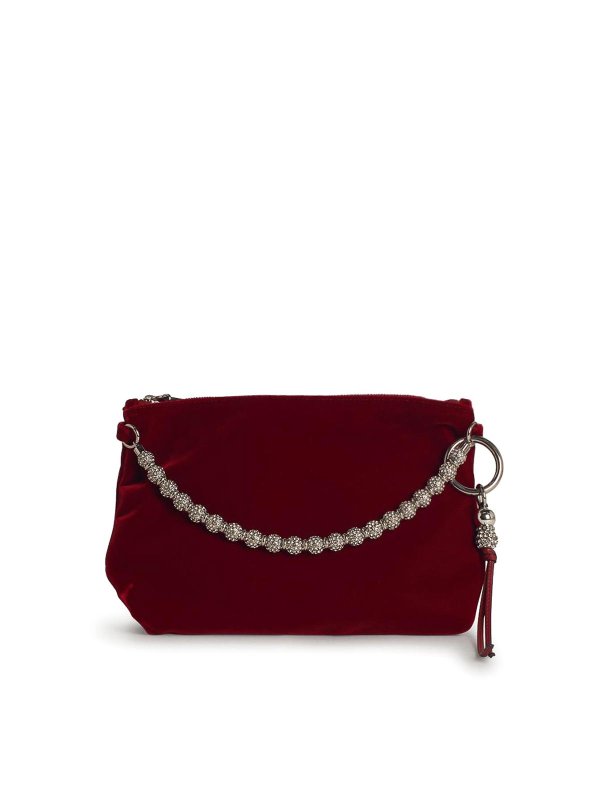 JIMMY CHOO: cross body bags - Callie Burgundy Velvet Bag