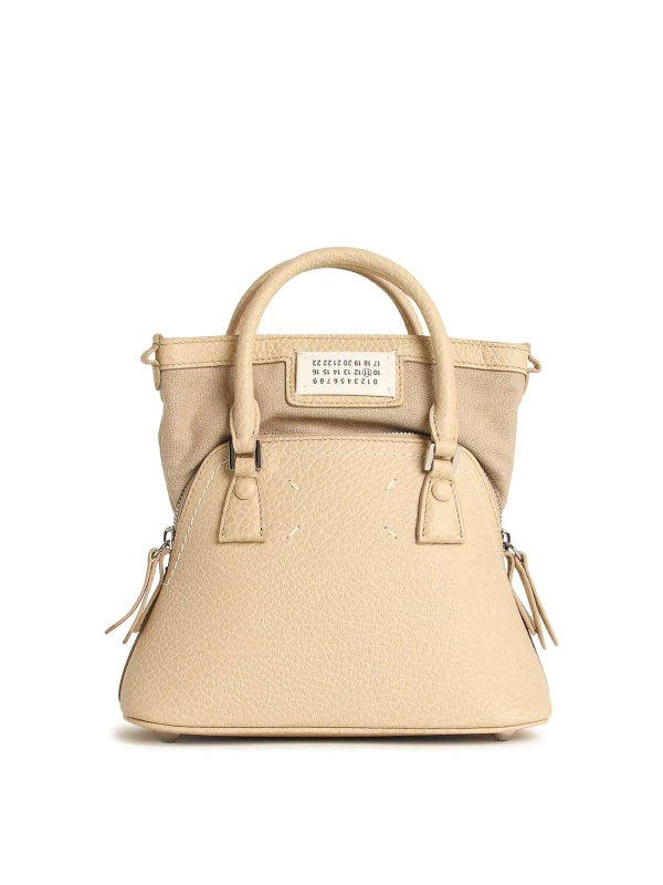 Maison Margiela: cross body bags - 5Ac Micro Bag In Beige Leather