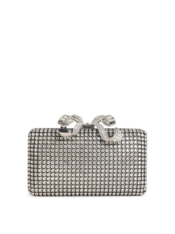 Self Portrait: clutches - Crystal Box Silver Polyester Clutch