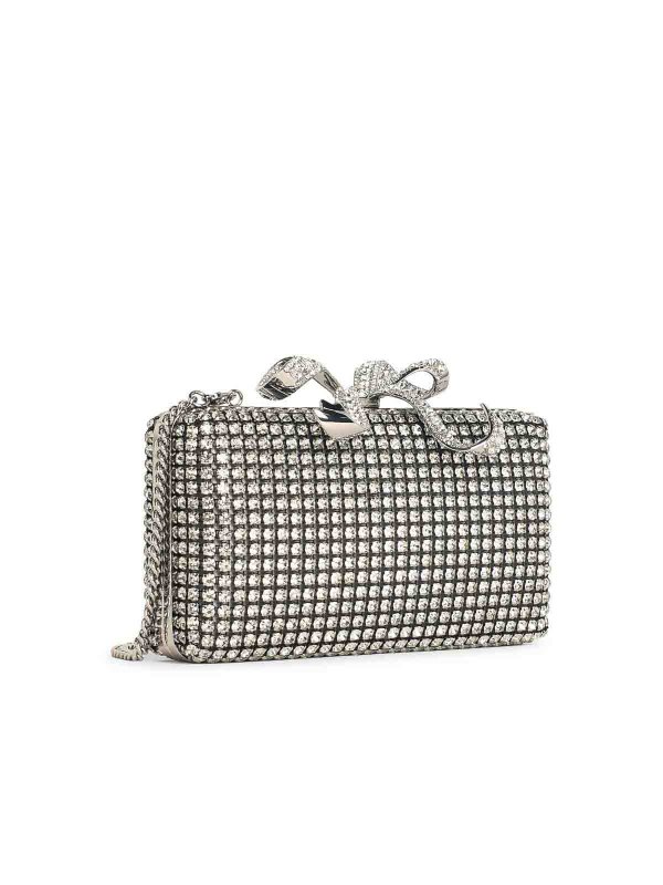 Self Portrait: clutches online - Crystal Box Silver Polyester Clutch