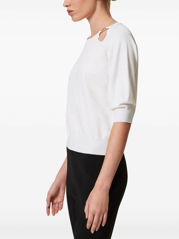 TWINSET: Suéteres con cuello pico online - Suéter Cuello Redondo - Blanco