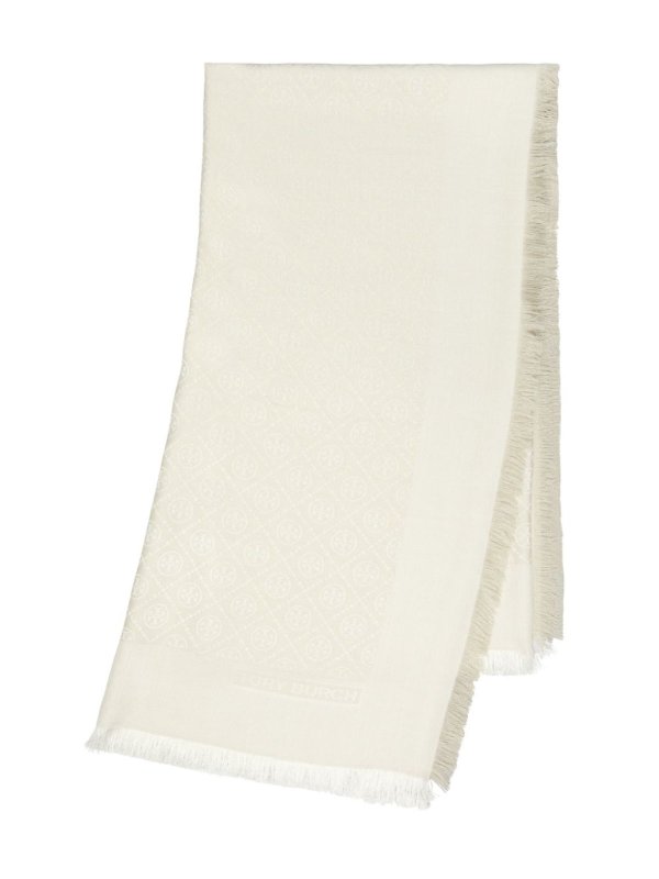 TORY BURCH: scarves online - Embroidered fringe scarf
