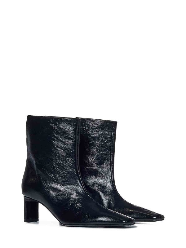 KHAITE: ankle boots online - Leather Ankle Boots With Square Toe