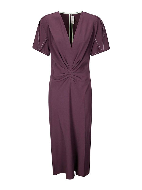 VICTORIA BECKHAM: abiti lunghi - Vestito  midi arricciato con scollo a V