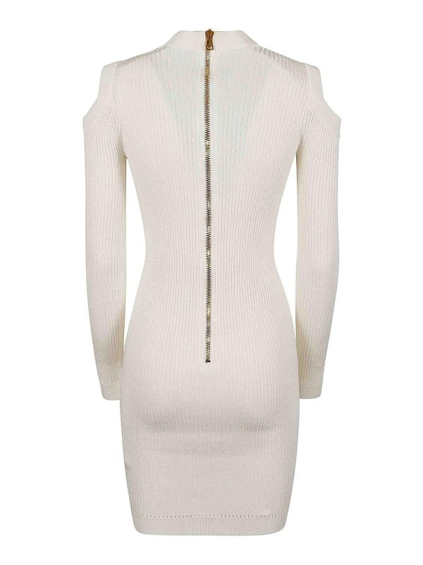 Balmain: ニーレングスドレス online - 膝丈ドレス - 白