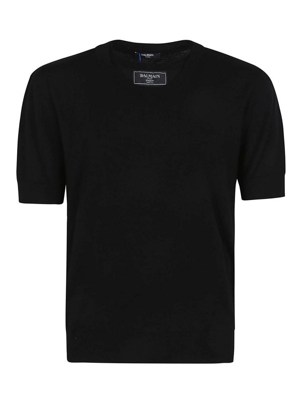 Balmain: t-shirts - Couture Label Db Col Knit T-Shirt