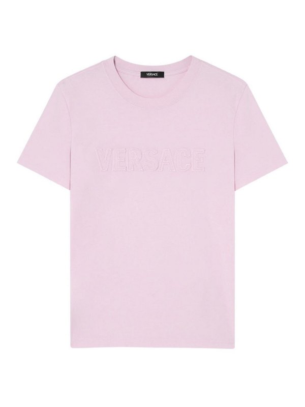 VERSACE: t-shirts - Fringed Logo Embroidery T-Shirt