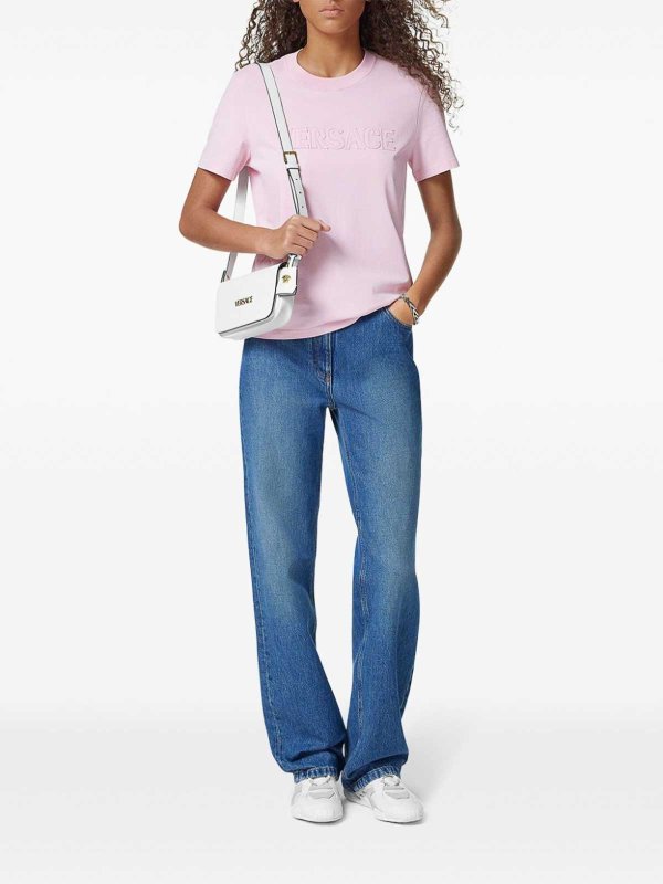 VERSACE: t-shirts online - Fringed Logo Embroidery T-Shirt