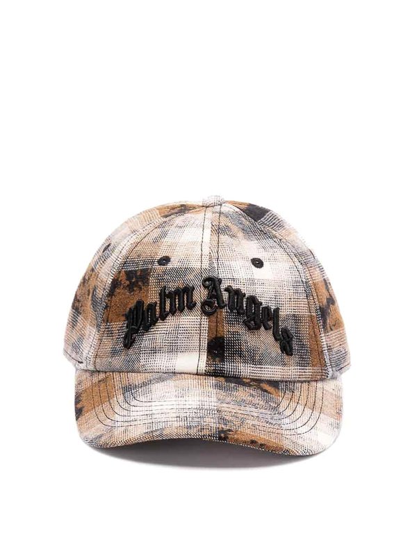 Palm Angels: hats & caps - Curved Logo Check Cap