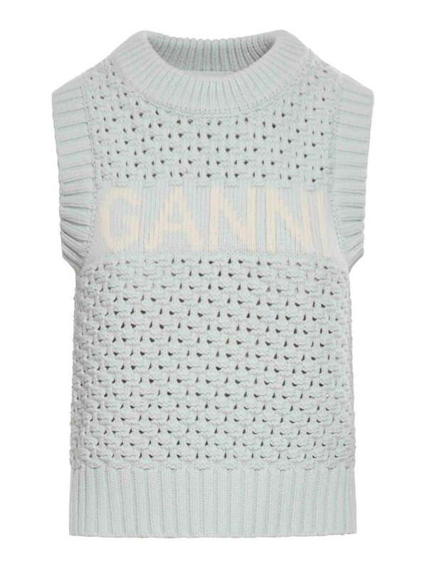 GANNI: maglieria gilet - Gilet In Cotone Con Logo