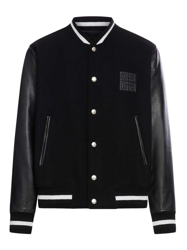 GIVENCHY: casual jackets - 4G Wool And Leather Varsity Jacket
