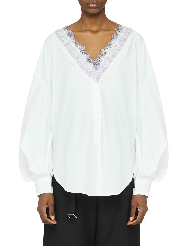 The Best Shops J.W. ANDERSON: shirts - V-Neck Shirt With Lace Finish