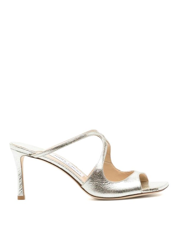 JIMMY CHOO: mules shoes - Champagne Leather Clogs With Glitter