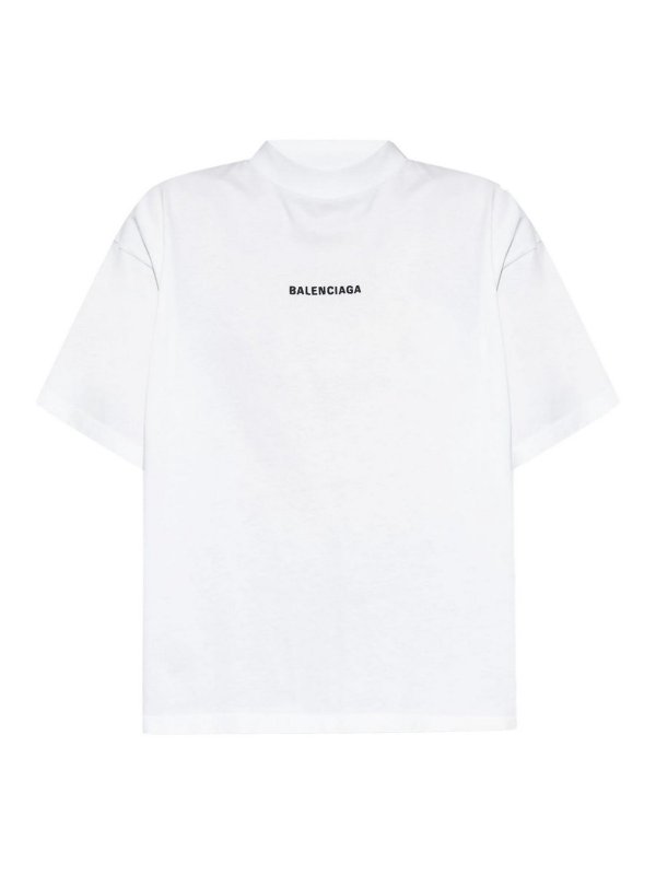 BALENCIAGA: t-shirts - White Logo-Embroidered T-Shirt