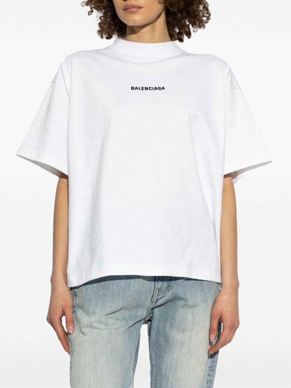 BALENCIAGA ロゴ Tシャツ ホワイト Balenciaga White Logo-Embroidered T-Shirt - White