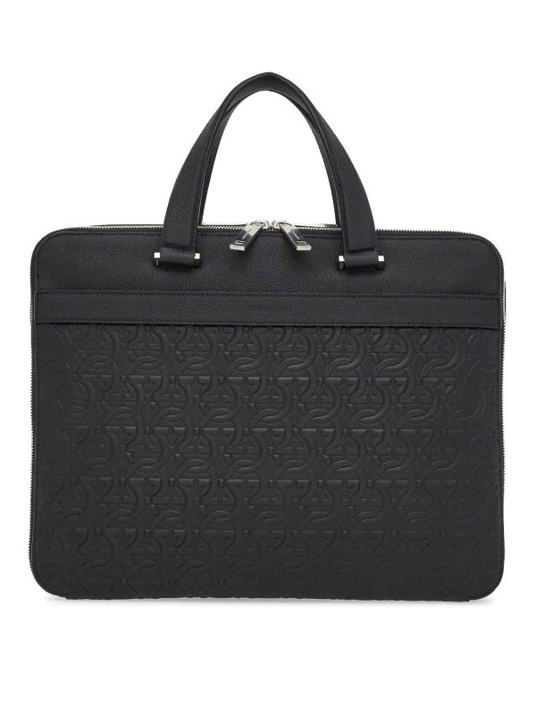 FERRAGAMO: laptop bags & briefcases - Monogram-Embossed Leather Briefcase